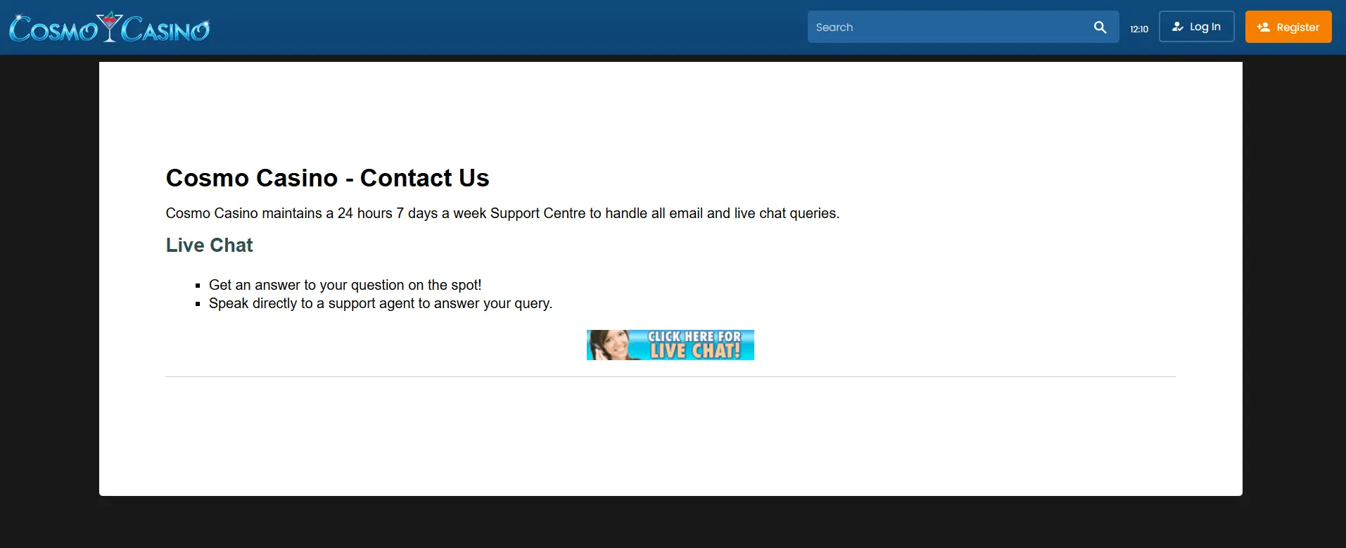 Cosmo casino support